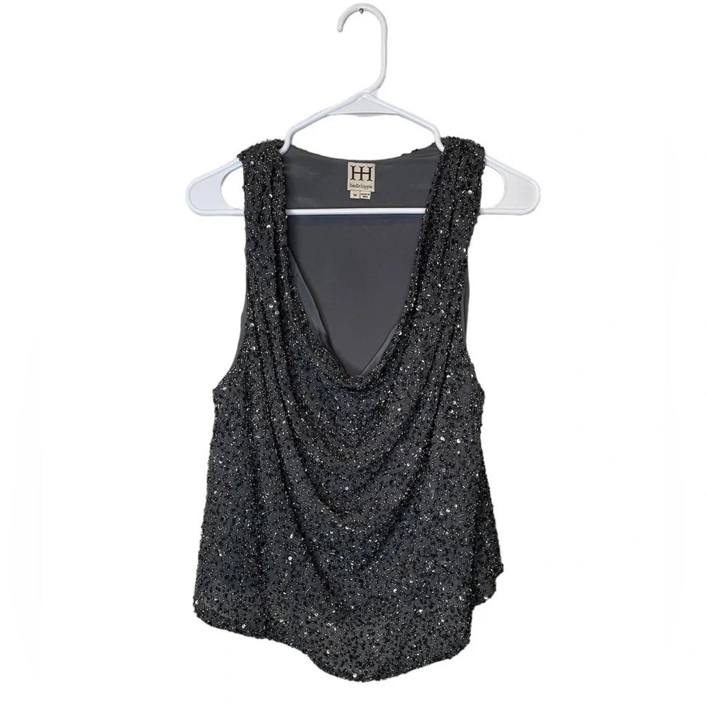 Haute Hippie Beaded Embellished Cowl Neck Crop Top Size Medium Retail $395